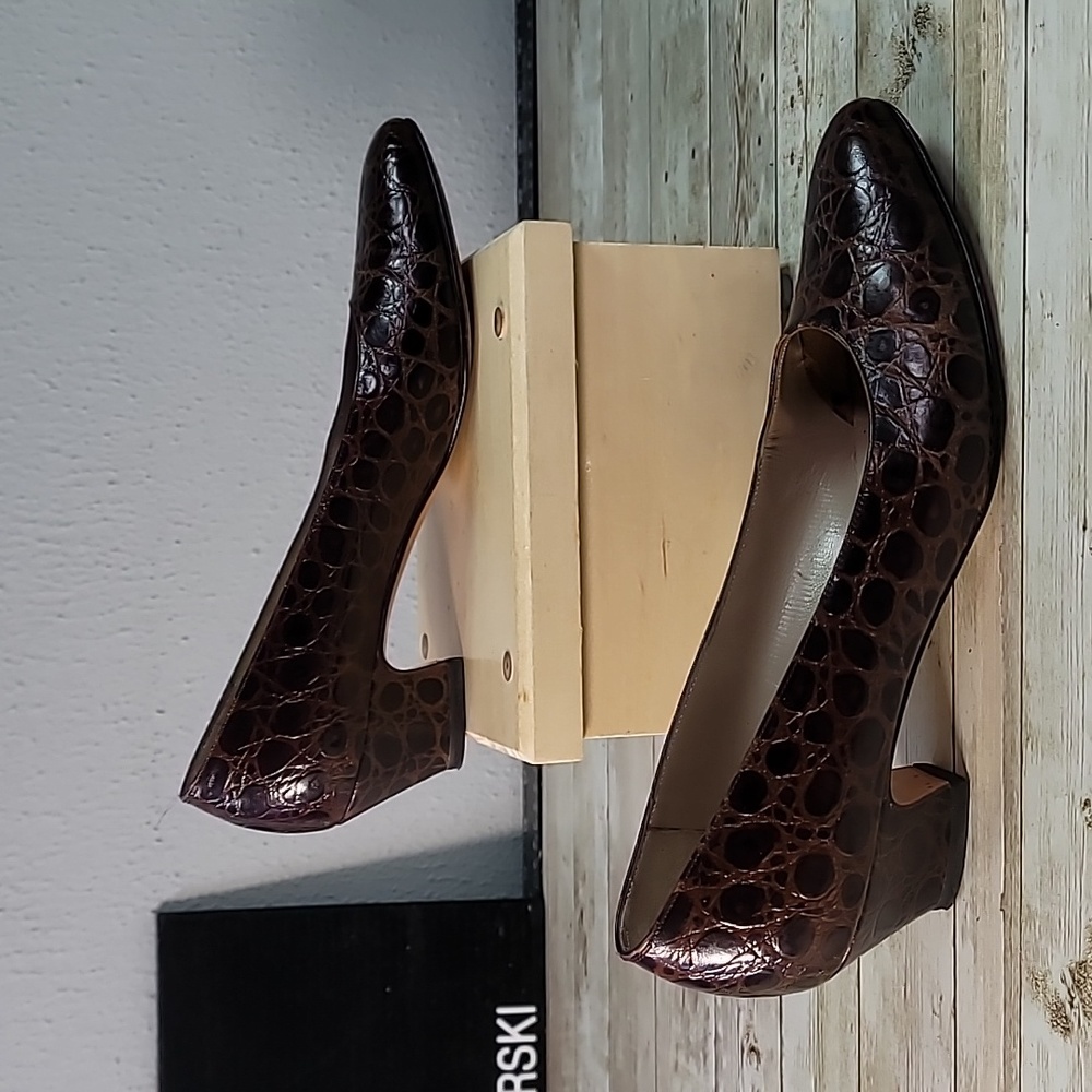 Salvatore‎ Ferragamo Croc Embossed Leather Kitten Heel Pumps Shoes Size 8 A A A